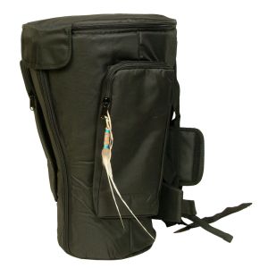Djembe-Rucksack kaufen München, Trommel-Rucksack, Tasche für Djembe kaufen, Trommeltasche, Professionelle Djembe-Tasche kaufen München, Djembetasche, Djembe-Sack, Drum-bag, Djembe-Bag, Djembe-Tasche Deluxe FZ-S schwarz, 50cm - seitlich mit Feder